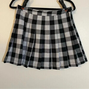 Self Love Black White Plaid Pleated Mini Skirt Button Schoolgirl Punk Retro Med